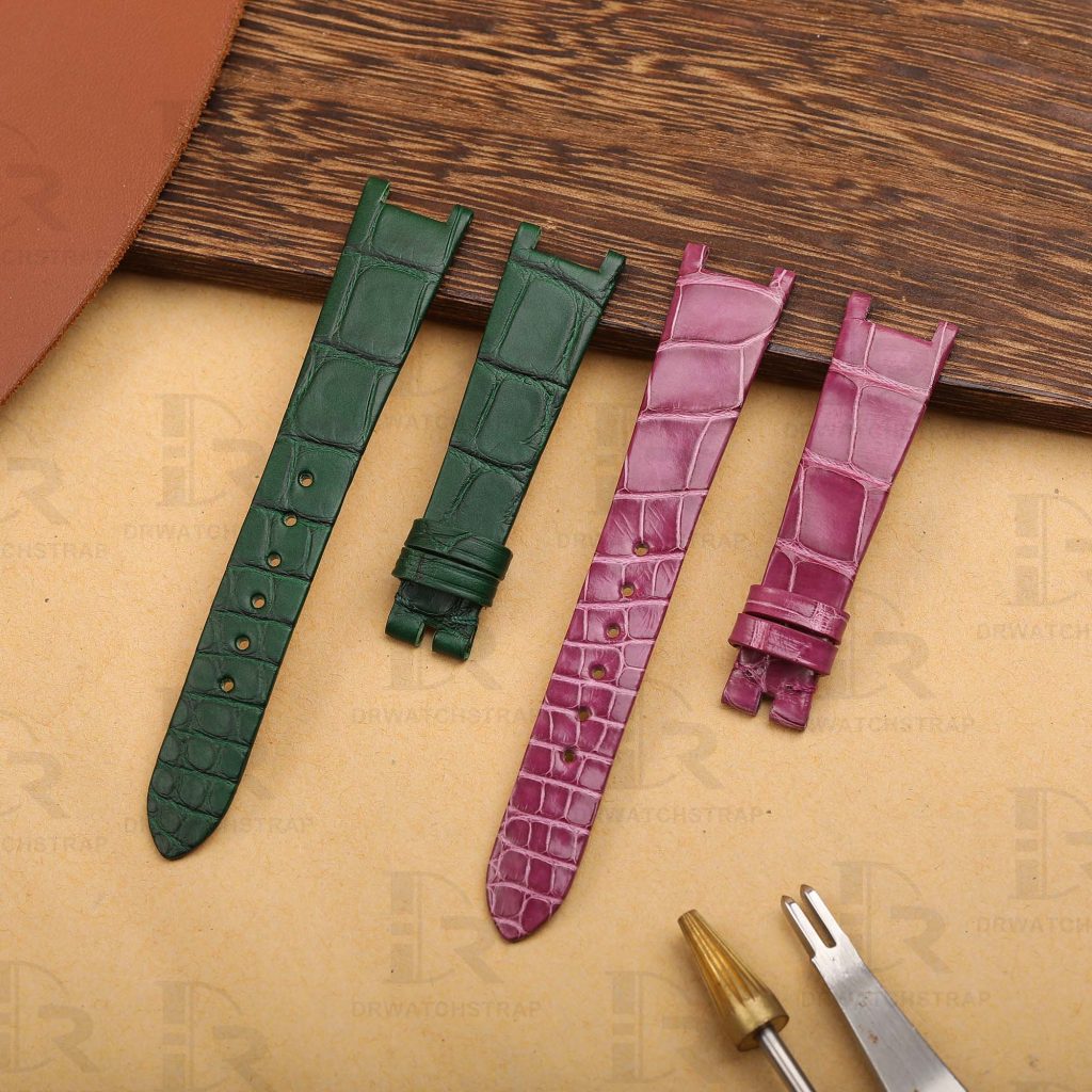 Buy Custom Harry Winston Avenue watch band 15mm Belly Scale American Alligator Green leather watch straps (2)