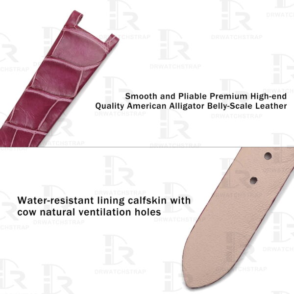 Buy Custom Harry Winston Avenue watch band 15mm Belly Scale American Alligator purple leather watch strap (3)