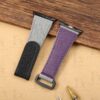 Apple gray canvas nylon velcro watch strap purple lining stitching