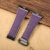 Apple gray canvas nylon velcro watch strap purple lining stitching