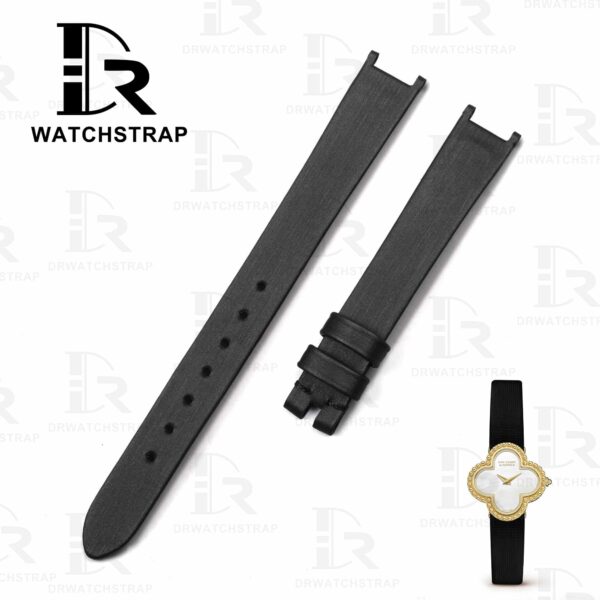 Buy Custom Black Satin watch band for Van Cleef & Arpels Alhambra watch straps 10mm 11mm 12mm 13mm replacement (1)