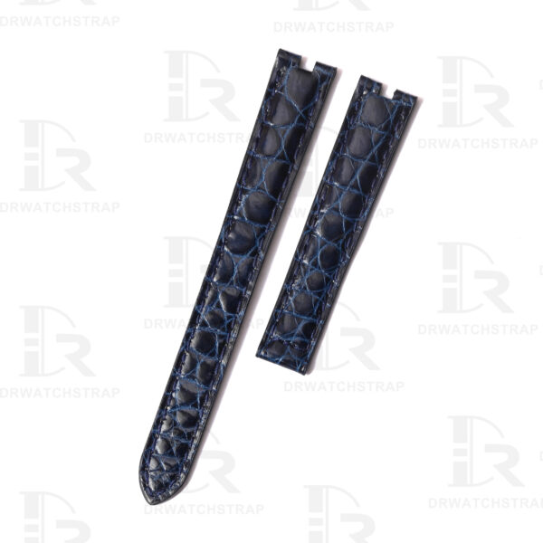 Custom Cartier vendome Must De Round scale American Alligator Dark Blue leather watch strap 14mm 16mm replacement watchbands