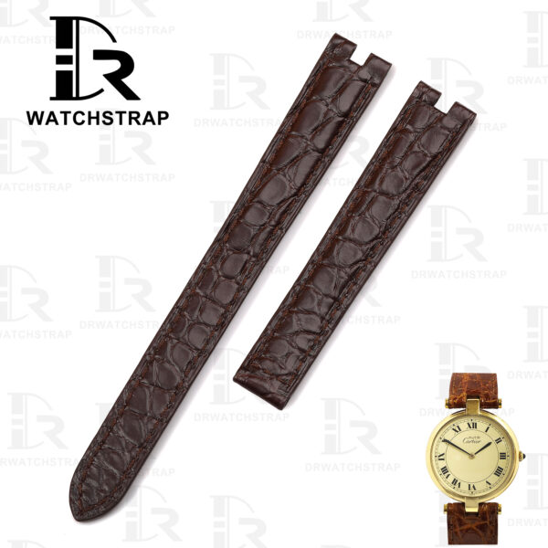 Custom Cartier vendome Must De Round scale American Alligator Dark Brown leather watch strap 14mm 16mm replacement watch band (1)