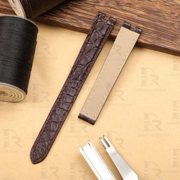 Custom Cartier vendome Must De Round scale American Alligator Dark Brown leather watch strap 14mm 16mm replacement watch straps (1)