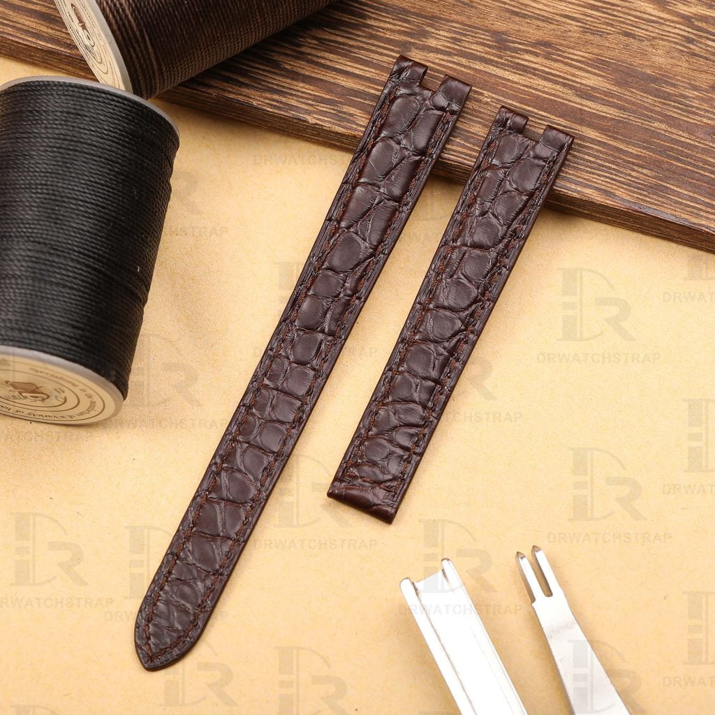 Custom Cartier vendome Must De vintage Round scale Alligator Dark Brown leather watch strap 14mm 16mm replacement watch band