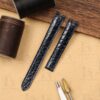 Custom Cartier vendome Must De Round scale American Alligator High gloss Dark Blue leather watch strap 14mm 16mm replacement watchbands (1)