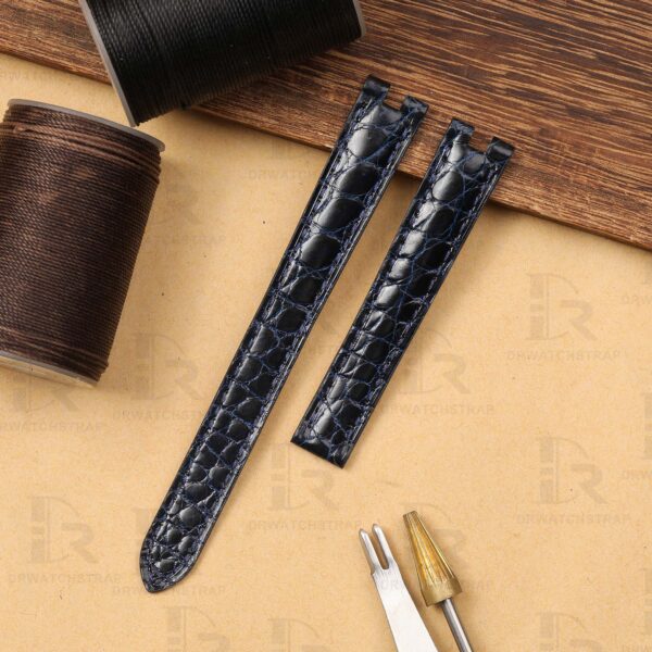Custom Cartier vendome Must De Round scale American Alligator High gloss Dark Blue leather watch strap 14mm 16mm replacement watchbands (1)