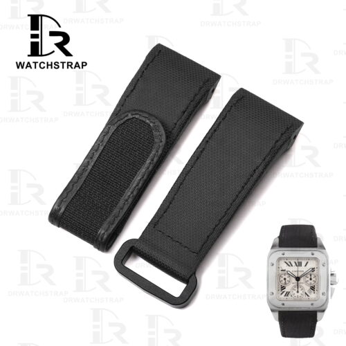 Buy Custom Cartier Santos 100 Black nylon velcro strap 20mm 23mm 24mm replacement watch bands (1)