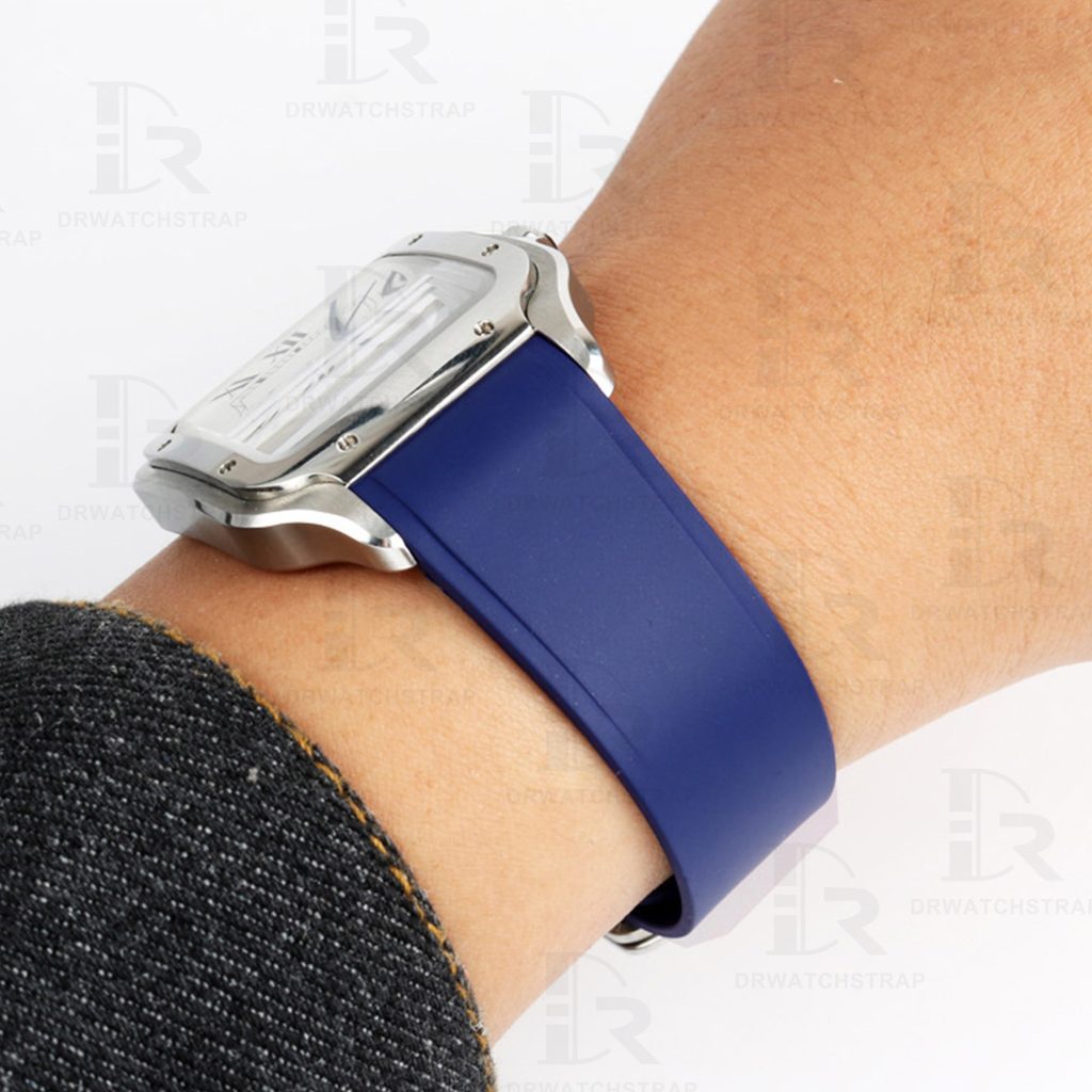 Buy Fluoro-Elastomer (FKM) Cartier Santos rubber straps 21mm Blue watchbands Replacement watch straps .jpg (1)