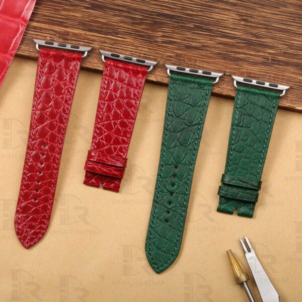 Buy Custom Apple watch band Green Round scale American Alligator 38mm 40mm 42mm 44mm Handmade straps (1)