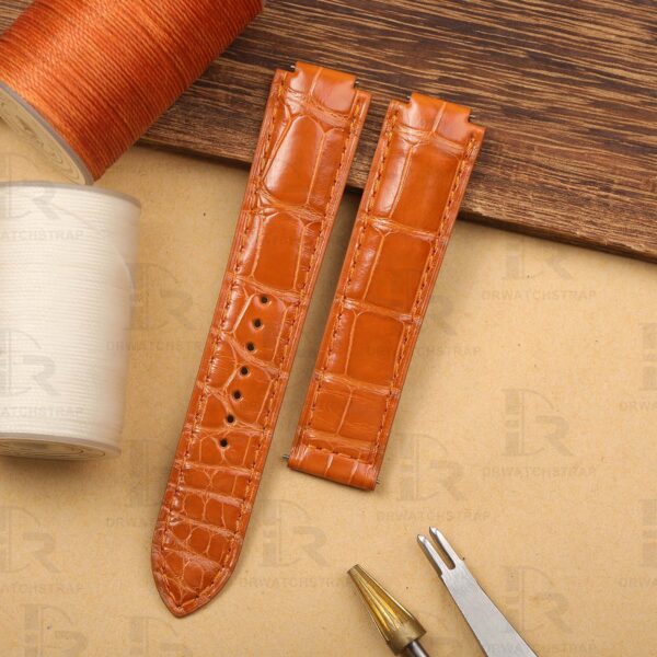 Buy Custom Cartier Ballon Bleu watch leather strap Orange Belly Scale American Alligator Deployant clasp with push button buckle watchbands