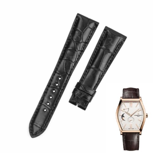 Custom black alligator leather watch band for VACHERON CONSTANTIN Malte strap