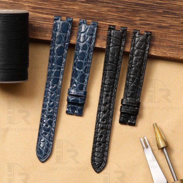 Handmade Custom Vintage Cartier Vendome straps Dark Brown Blue Round scale American Alligator watch strap Handmade Custom Vintage Cartier Vendome straps Dark Brown Blue Round scale American Alligator watch strap