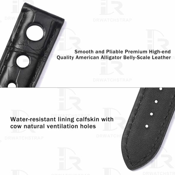 Buy Custom Black American Alligator Leather watch strap for Chopard Mille Miglia with 3 holes 19mm 20mm 23mm Handmade watch band for sale (3)