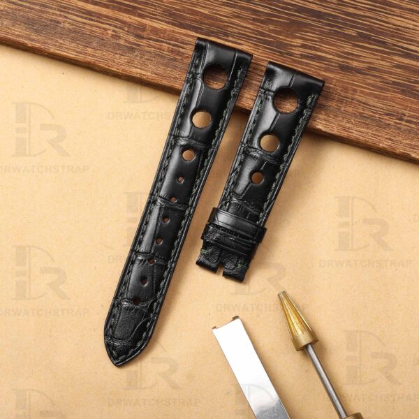 Custom Black American Alligator Leather watch strap for Chopard Mille Miglia with 3 holes 19mm 20mm 23mm Handmade watchbands for sale (2)