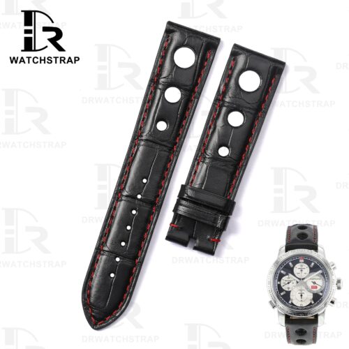 Custom Black American Alligator Leather watch strap for Chopard Mille Miglia with 3 holes 19mm 20mm 23mm Handmade watchbands for sale (5)