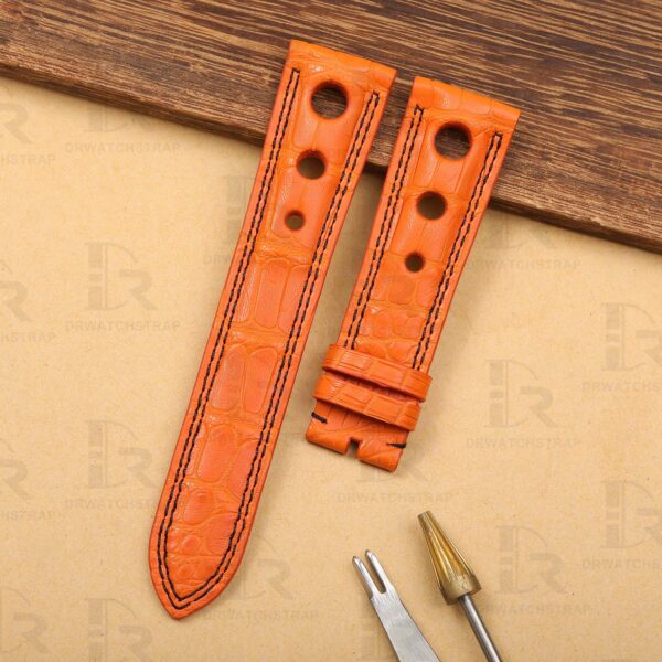 Custom Orange American Alligator Leather watch strap for Chopard Mille Miglia with 3 holes 19mm 20mm 23mm Handmade watch straps for sale (1)