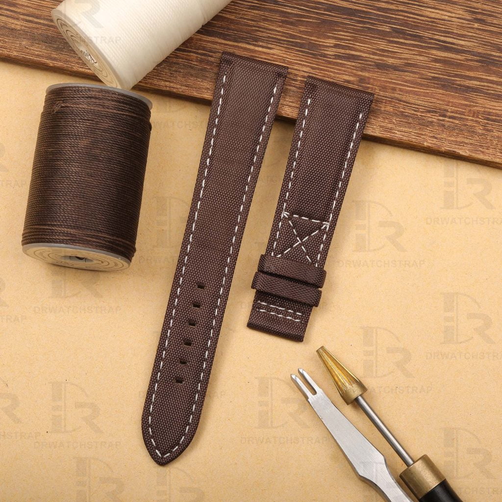 Custom high-density Patek Philippe Calatrava Pilot Travel Time 5524r 001 Brown Canvas watch straps replacement handcrafted nylon watch bands for sale (1)