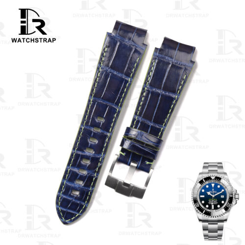 Buy Custom Alligator Blue leather strap for Rolex Deepsea leather watch band handmade straps for sale (1)