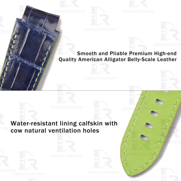 Buy Custom Alligator Blue leather strap for Rolex Deepsea leather watch band handmade straps for sale (3)