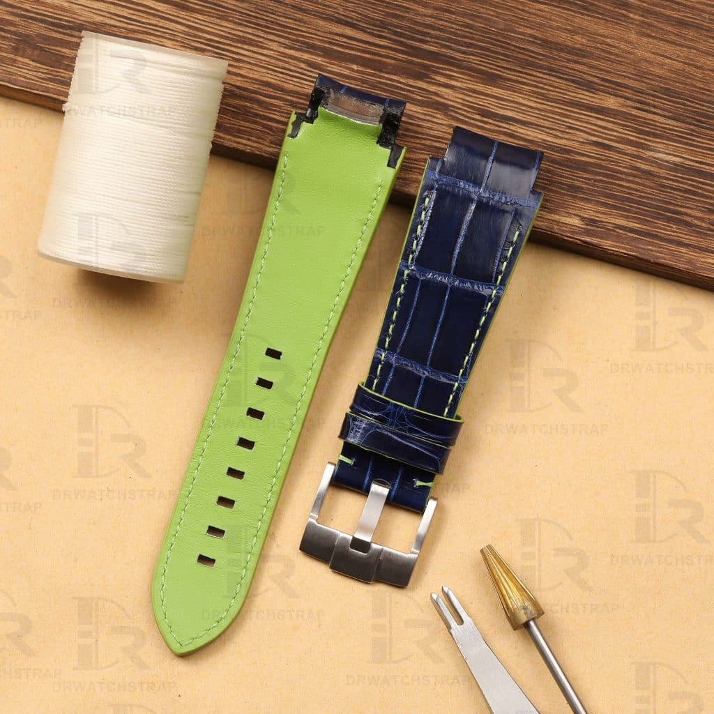 Buy Custom Alligator Blue leather strap for Rolex Deepsea leather watchbands handmade straps for sale (1)