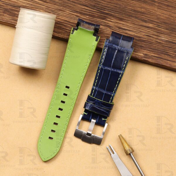 Buy Custom Alligator Blue leather strap for Rolex Deepsea leather watchbands handmade straps for sale (1)
