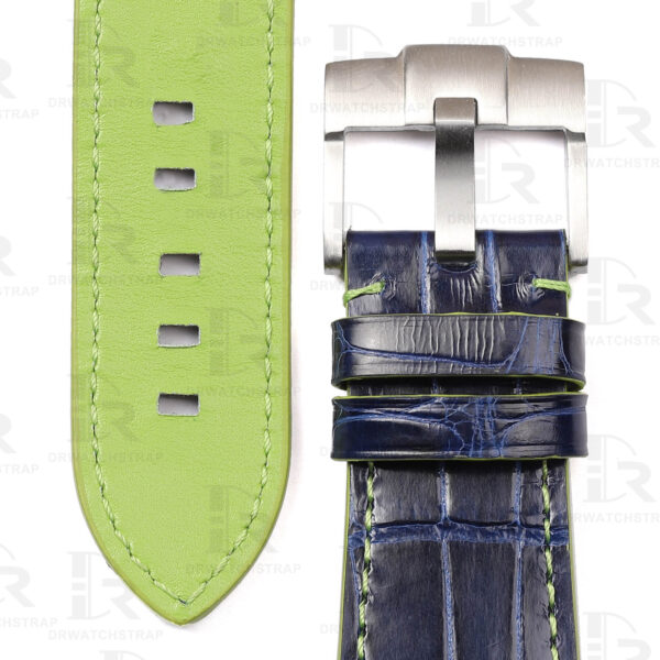 Buy Custom Alligator Blue leather strap for Rolex Deepsea leather watchbands handmade straps for sale (2)