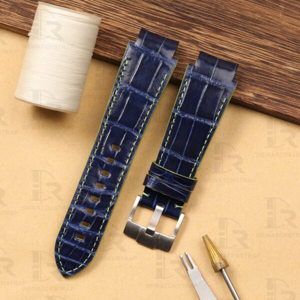 Buy Custom Alligator Blue leather strap for Rolex Deepsea leather watchbands handmade straps for sale (4)