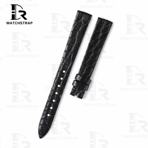 Custom Black Round-scale alligator leather watch band for Chopard Happy Diamond watch strap (1)