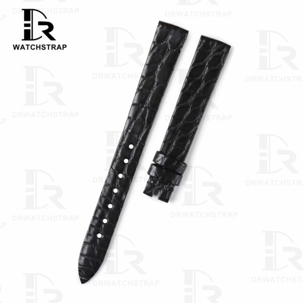 Custom Black Round-scale alligator leather watch band for Chopard Happy Diamond watch strap (1)