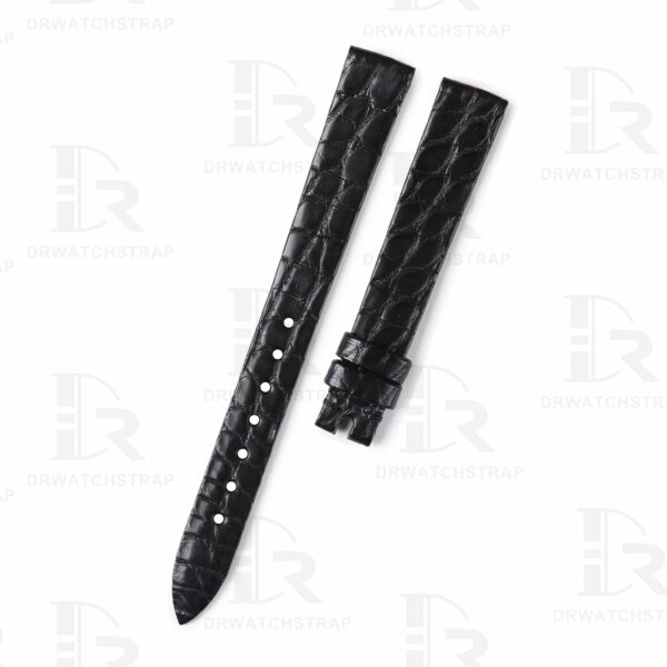 Custom Black Round-scale alligator leather watch band for Chopard Happy Diamond watch strap (2)