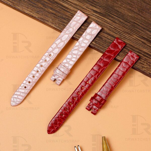 Custom Pearl Pink Round-scale alligator leather watchband for Chopard Happy Diamond watch strap