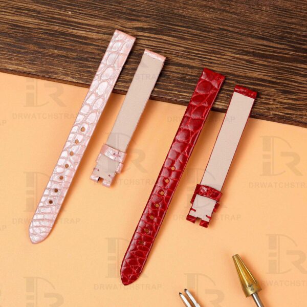Custom Red Round-scale alligator leather watch band for Chopard Happy Diamond watch strap (3)