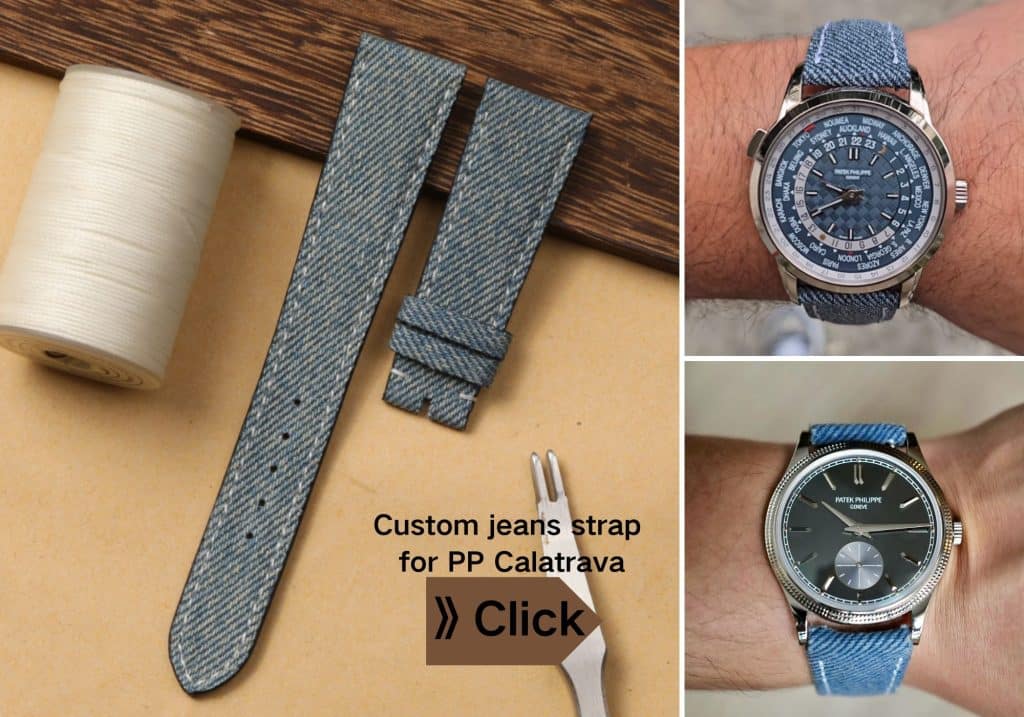 Replacement Denim Jeans leather watch band for Patek Philippe Calatrava 5330G 6119G Jeans World Time Date Complications strap