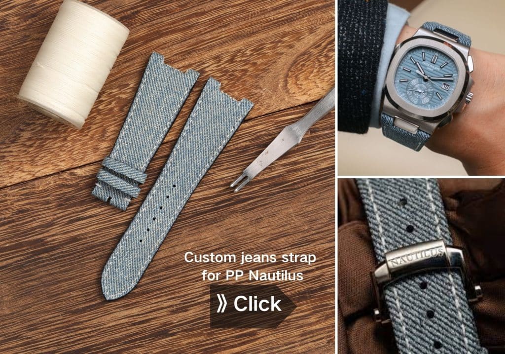 Replacement Denim Jeans leather watch band for Patek Philippe Nautilaus Flyback Chronograph watch