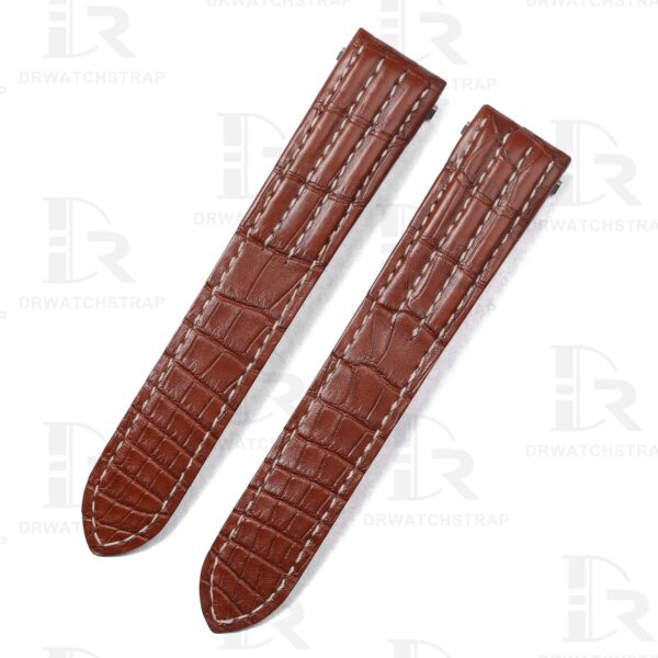 Buy Custom handmade replacement Brown alligator leather watchband for Cartier Roadster straps White Stitches