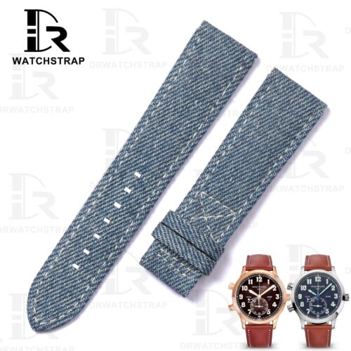 Buy custom handmade blue jeans Denim leather watch bands for patek philippe calatrava 5524r strap 21mm replacement (1)