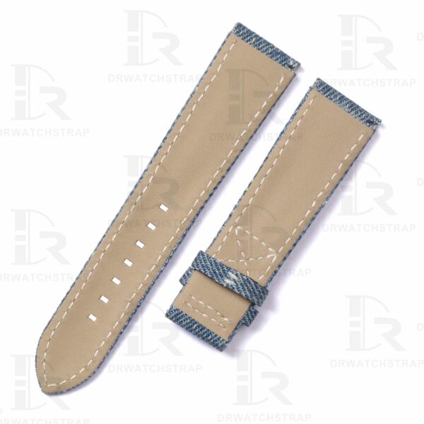 Buy custom handmade blue jeans Denim leather watch bands for patek philippe calatrava 5524r strap 21mm replacement (3)
