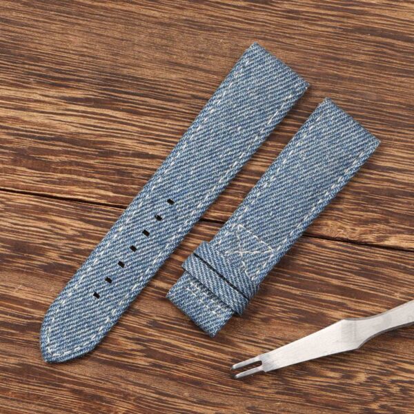 Buy custom handmade blue jeans Denim leather watch bands for patek philippe calatrava 5524r straps 21mm replacement (2)