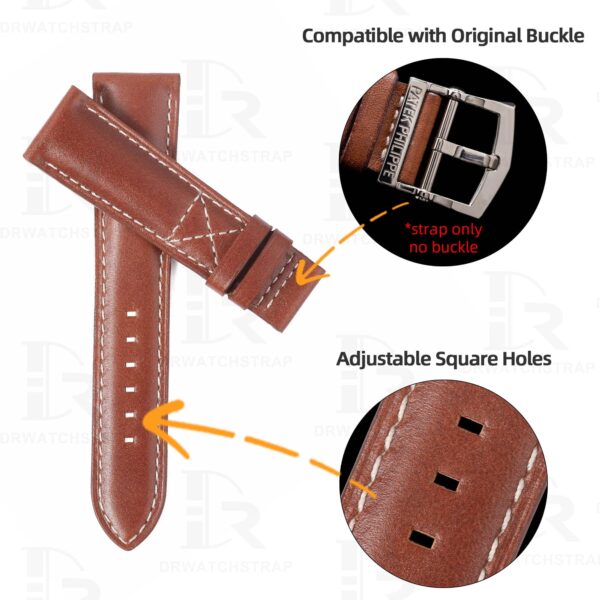 Buy Custom replacement Brown Calfskin Leather Strap for Patek Philippe Calatrava 5524 watch band 21mm for sal (2)