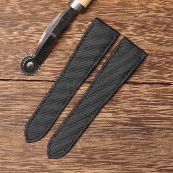 Custom handmade Black canvas Calibre de Cartier leather strap 21mm 23.5mm watch band replacement for sale (1)