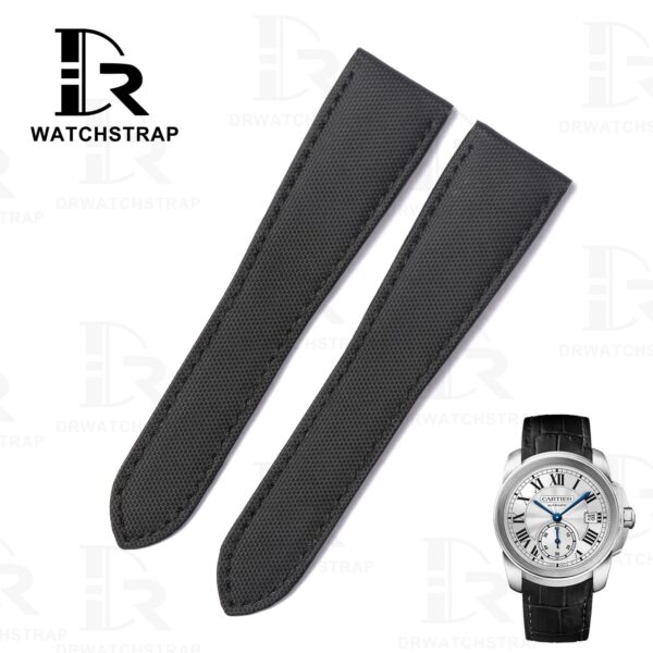 Custom handmade Black canvas Calibre de Cartier leather strap 21mm 23.5mm watch strap replacement for sale