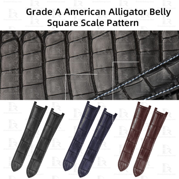 Custom Black Dark blue Brown alligator leather replacement watch strap for Cartier Pasha