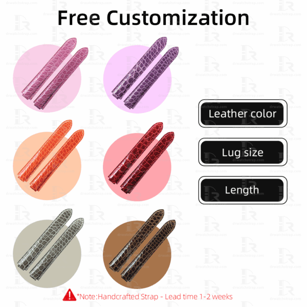 Free Customization Black Brown Gray Red Pink Orange Purple Round scale alligator leather watch band for Cartier ballon bleu