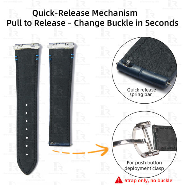 Custom Dark blue Crocodile leather watch strap replacement for Santos de Cartier quickswitch Push Button Deployant Clasp Type band