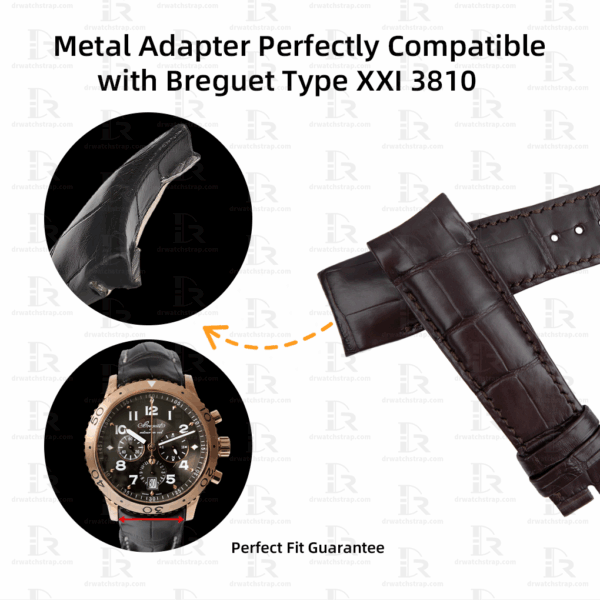 Custom Black Alligator Leather Watch Straps for Breguet Type XXI 3810 strap Replacement Band