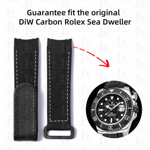 Custom Black Velcro watch band replacement for Rolex Carbon Sea Dweller strap white stitching
