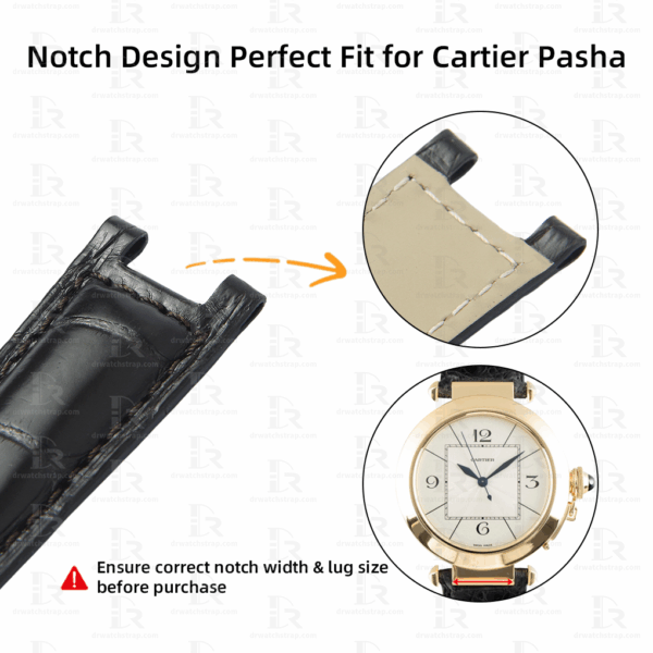 Custom Black Alligator leather replacement watch band for Cartier Pasha (1)