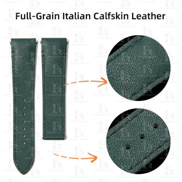 Custom Green Calfskin leather watch strap replacement for Cartier Santos band lining