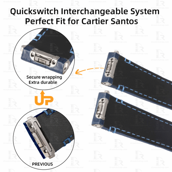 Custom Dark blue Alligator leather watch strap replacement for Cartier de Santos quickswitch band Balck lining Low Price